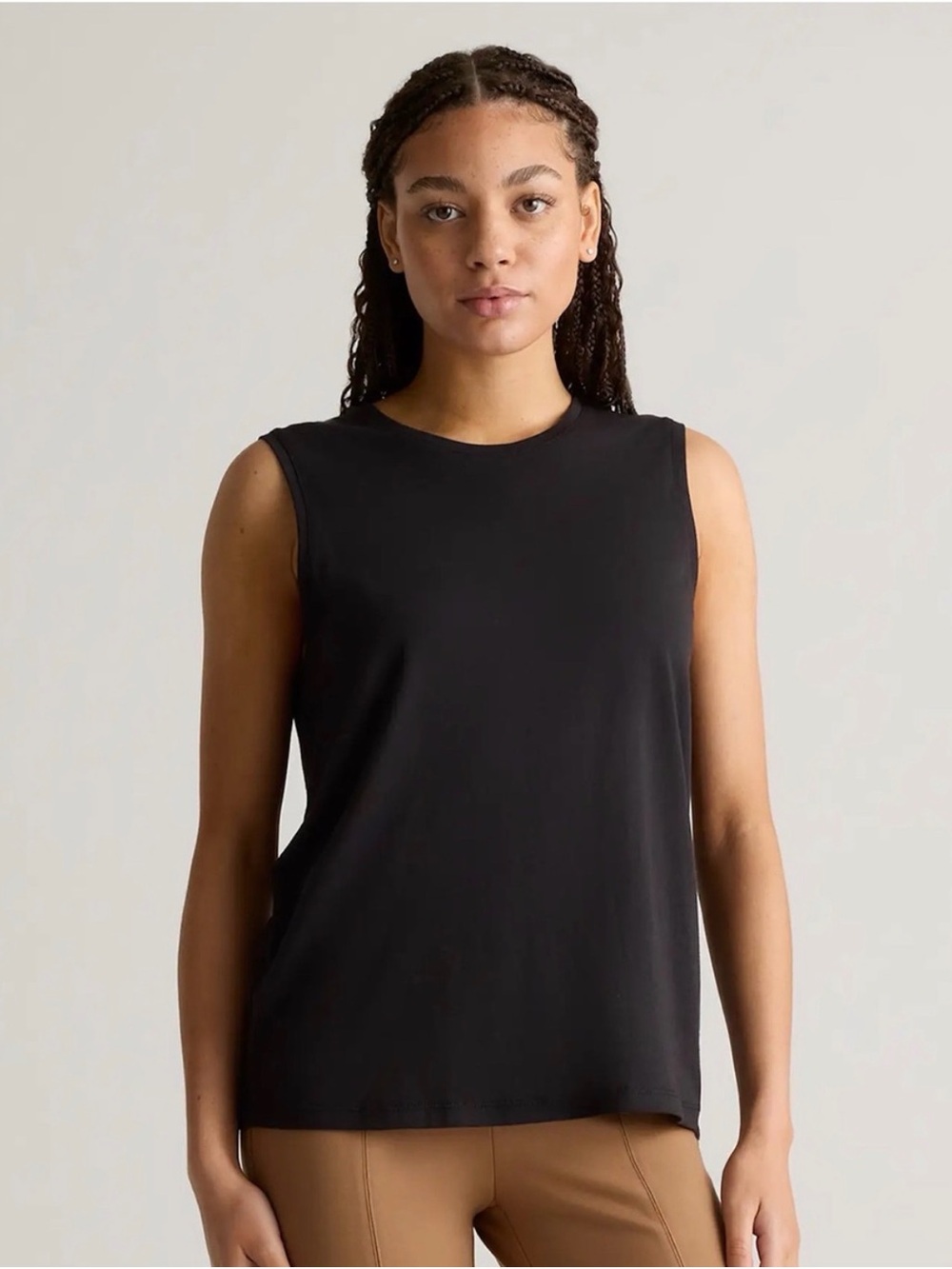 Quince Womens Cotton Modal Muscle Tank Top Black L Athleisure Breathable Basic